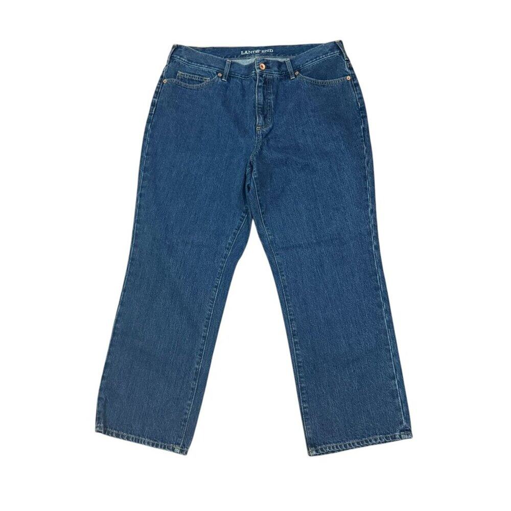 Lands End Womens Plus Size High Rise Straight Leg Jeans Medium Wash Size 16W